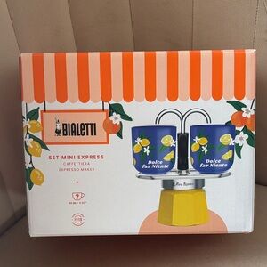 Mini Express Espresso Maker with Blue and Yellow Cups